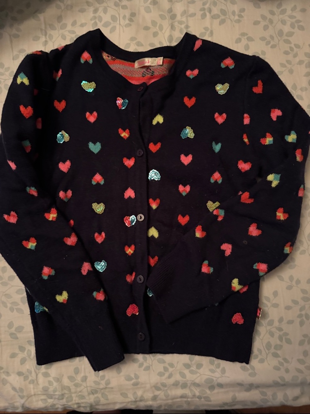 Billieblush Navy Cardigan with Coral and Mint Knit Accents